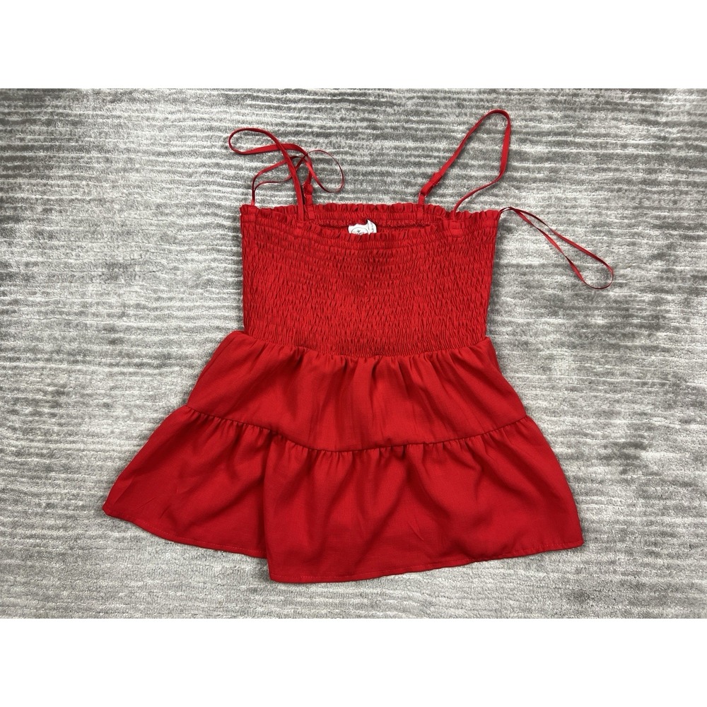 Paper Crane Top Womens XS Red Tank Feminine Babydoll Smocked Tiered Ruffle